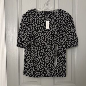Banana Republic Black and Gray Leopard Puff Sleeve Tee